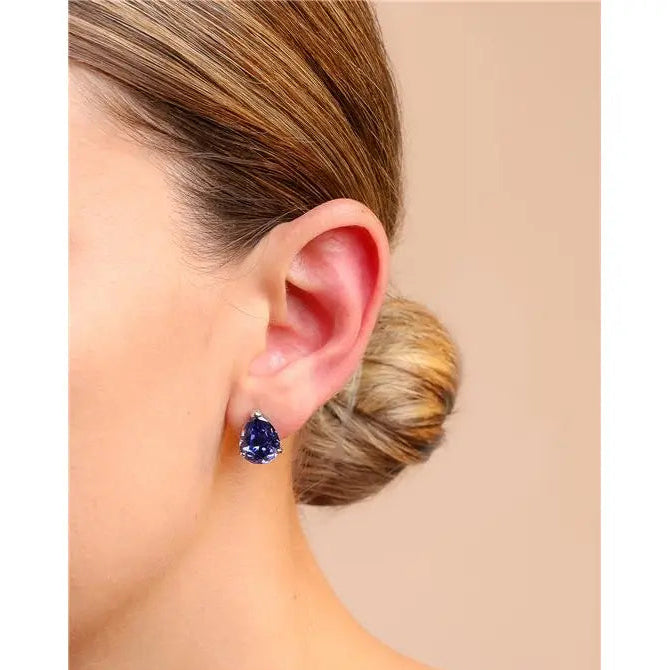 10 MM SMOOTH THREE CLAWS DROP EARRING RHODIUM/TANZANITE/SMOOTH
