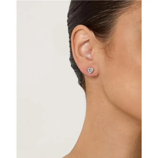 4 MM HEART EARRING WITH ROUND SETTING IN RHODIUM/AQUAMARINE/WHITE ZIRCONIA