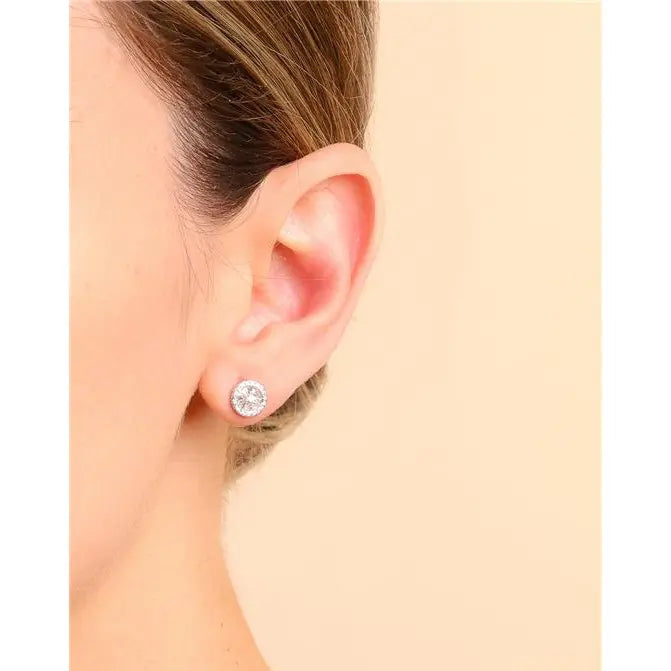 BAGUETTE PIZZA EARRING WITH 2 MM CENTRAL LIGHT POINT STUDDED AROUND RHODIUM/WITHOUT STONE/WHITE ZIRCONIA