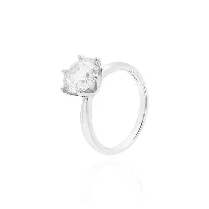 Anello Solitario 9 mm con Sei Garras in Rodio - Moissanite e Liscio