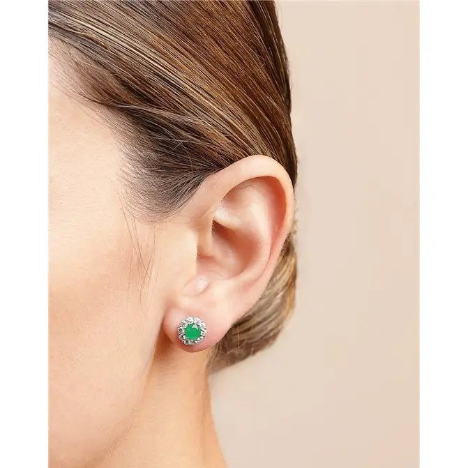 ROUND EARRING 4 MM SINGLE ROW STUDDED 2 MM AROUND RHODIUM/EMERALD FUSION/WHITE ZIRCONIA