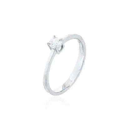 Anello Solitario Punto di Luce 4 mm in Rodio - Cristallo e Finitura Liscia