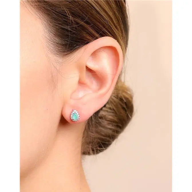 MINI DROP EARRING 3 MM WITH RHODIUM/COLOMBIAN/WHITE ZIRCONIA SETTING AROUND