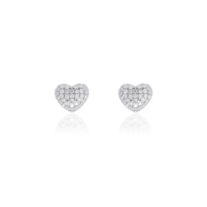 HEART EARRING WITH PLAIN SIDE STUDDING RHODIUM/WITHOUT STONE/WHITE ZIRCONIA