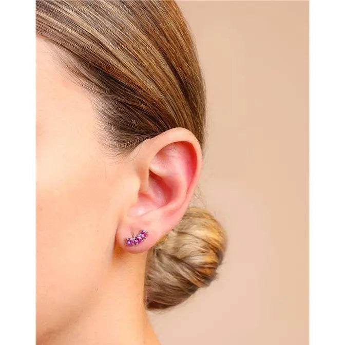 THREE ROUND EARCUFF 3MM RHODIUM/SAPPHIRE PINK/SMOOTH