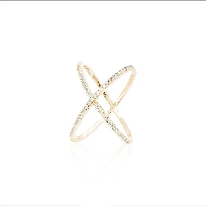 RING X HALF SETTING ON EACH SIDE GOLD/WITHOUT STONE/WHITE ZIRCONIA