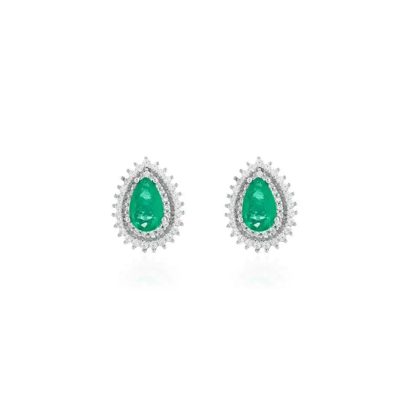 5 MM DROP EARRING, HOLLOW, TWO ROWS, PRINCESS SETTING AROUND, RHODIUM/EMERALD FUSION/WHITE ZIRCONIA