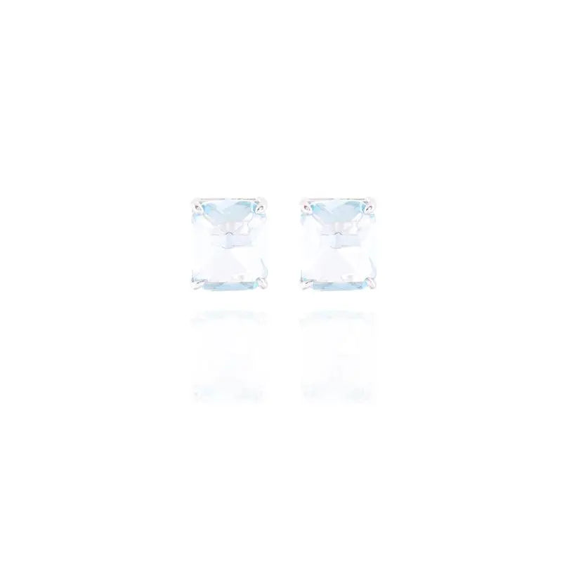 SQUARE EARRING 10 MM RHODIUM/AQUAMARINE/SMOOTH