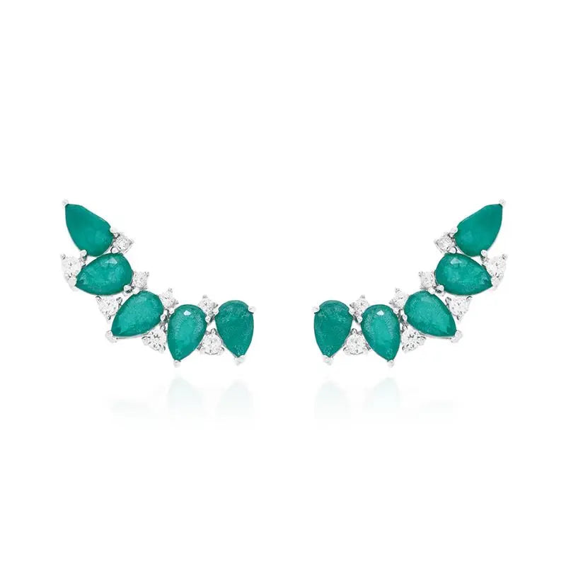 EARFUFF WITH DROPS AND SMALLER ZIRCONIAS RHODIUM/EMERALD FUSION/WHITE ZIRCONIA