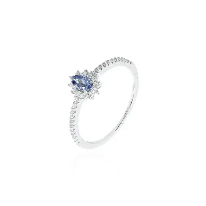 Fede Mezza Cravação con Goccia 4 mm in Rodio - Tanzanite e Zirconia Bianca