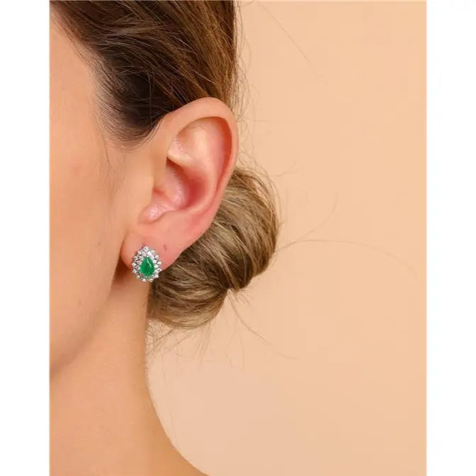5 MM DROP EARRING TWO ROWS PRINCESS SETTING AROUND RHODIUM/EMERALD FUSION/WHITE ZIRCONIA