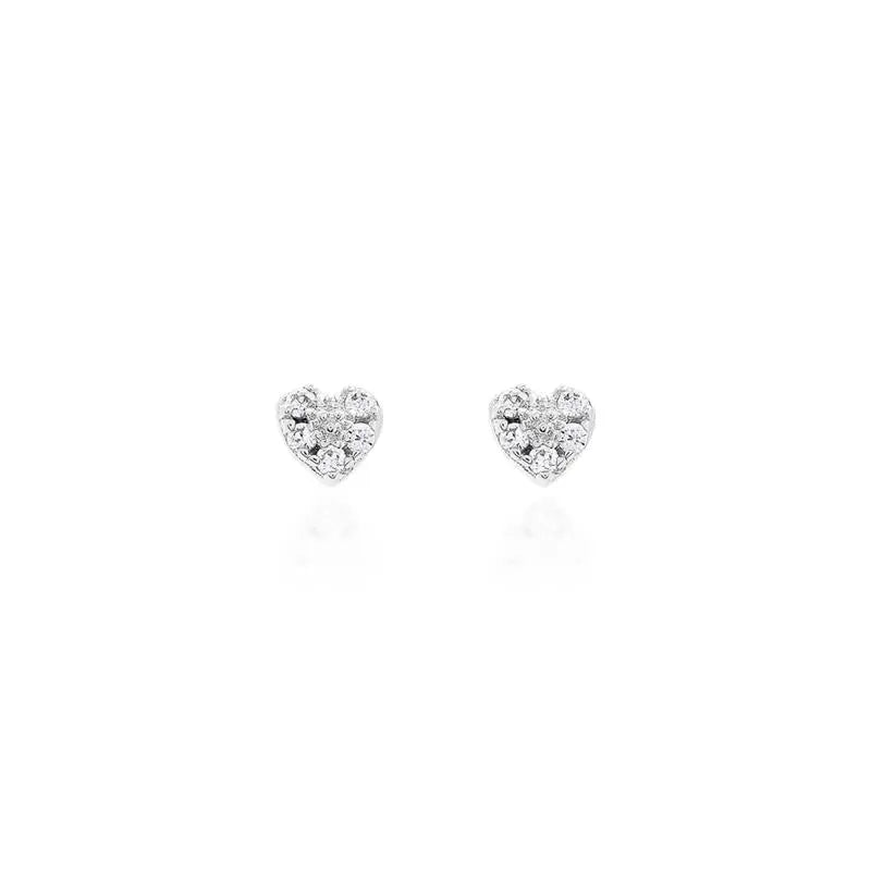 MINI RHODIUM STUDDED HEART EARRING/WITHOUT STONE/WHITE ZIRCONIA