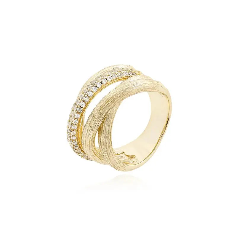 RING WITH FOUR INTERLACED LINES AND ONE STUDDED IN GOLD/WITHOUT STONE/WHITE ZIRCONIA