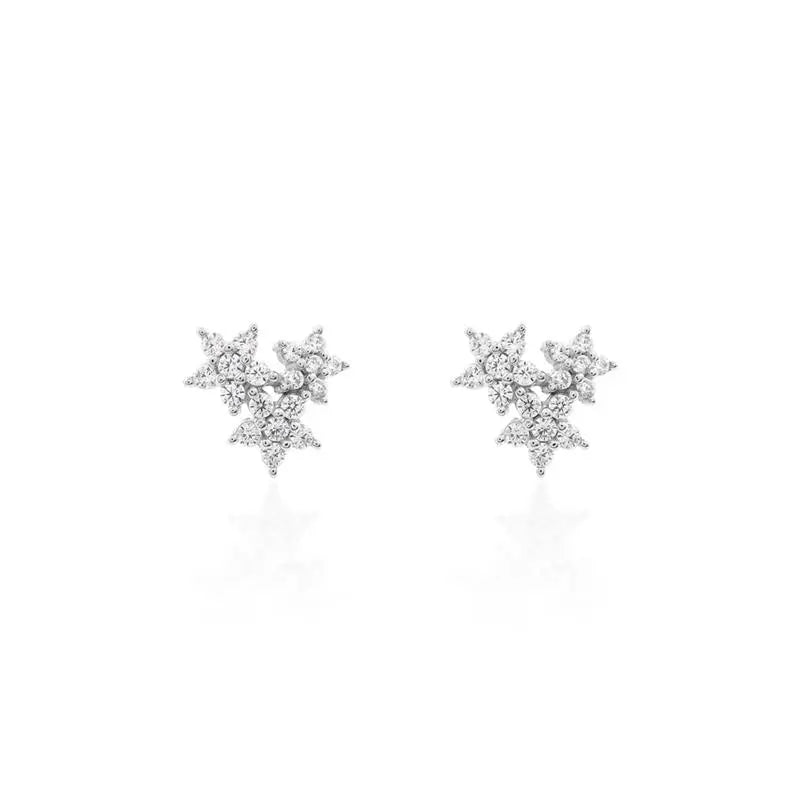 THREE STAR EARRINGS STUDDED IN RHODIUM/WITHOUT STONE/WHITE ZIRCONIA