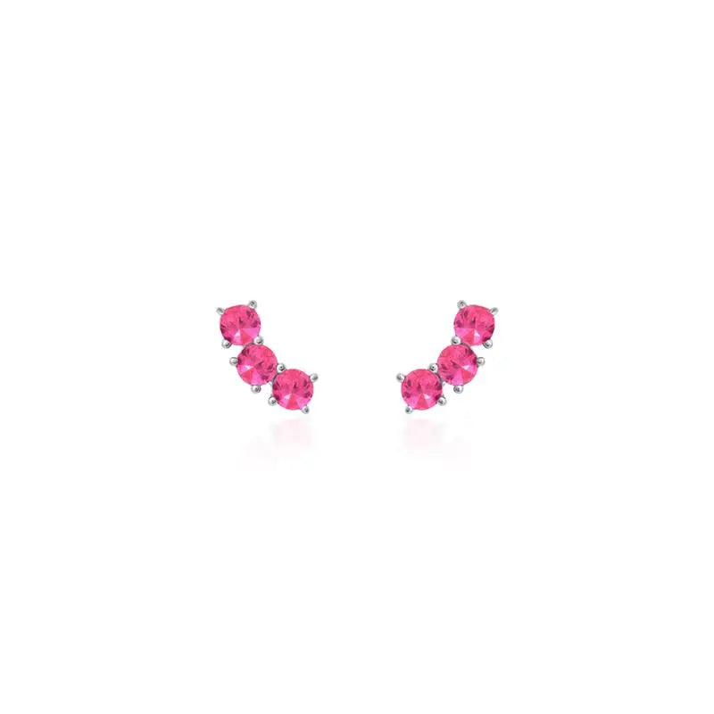THREE ROUND EARCUFF 3MM RHODIUM/SAPPHIRE PINK/SMOOTH