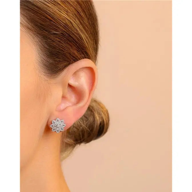 FLOWER EARRING EIGHT PETALS NAVETES SETTING AROUND CORE POINT OF LIGHT 2 MM RHODIUM/WITHOUT STONE/WHITE ZIRCONIA