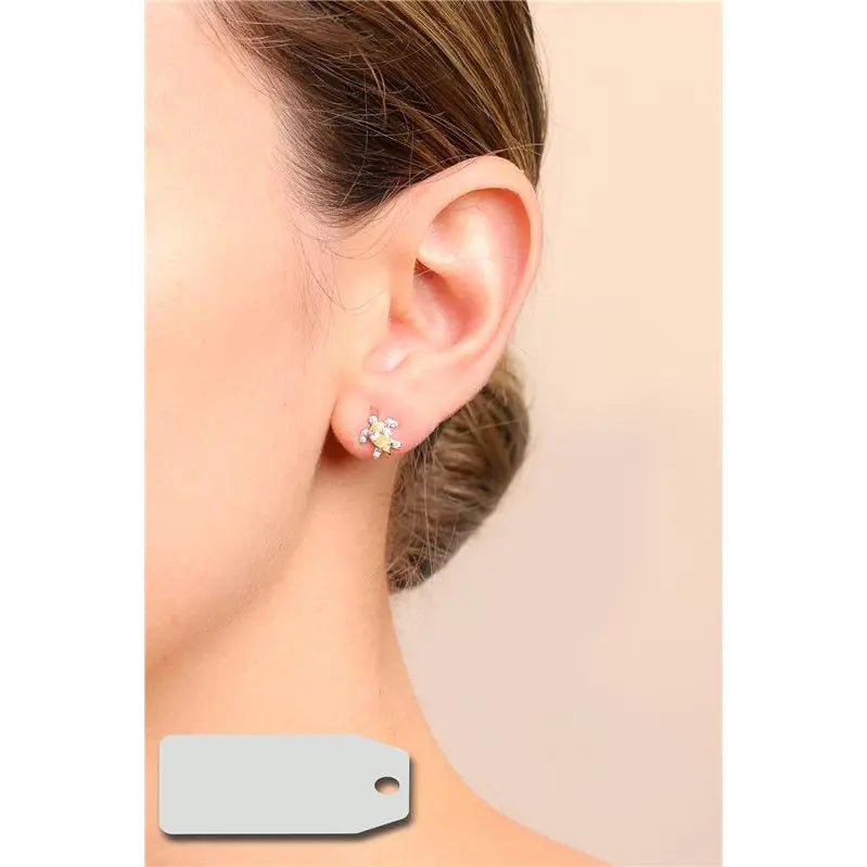4 MM DROP EARRING WITH TURTLE SHAPE SETTINGS RHODIUM/YELLOW FANCY/WHITE ZIRCONIA