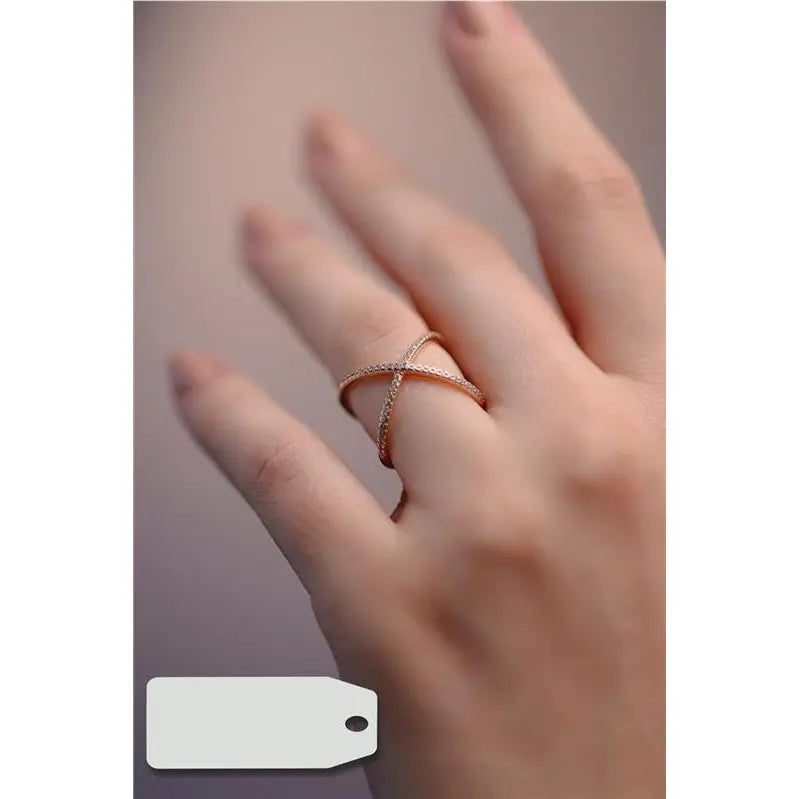 RING X HALF SETTING ON EACH SIDE GOLD/WITHOUT STONE/WHITE ZIRCONIA