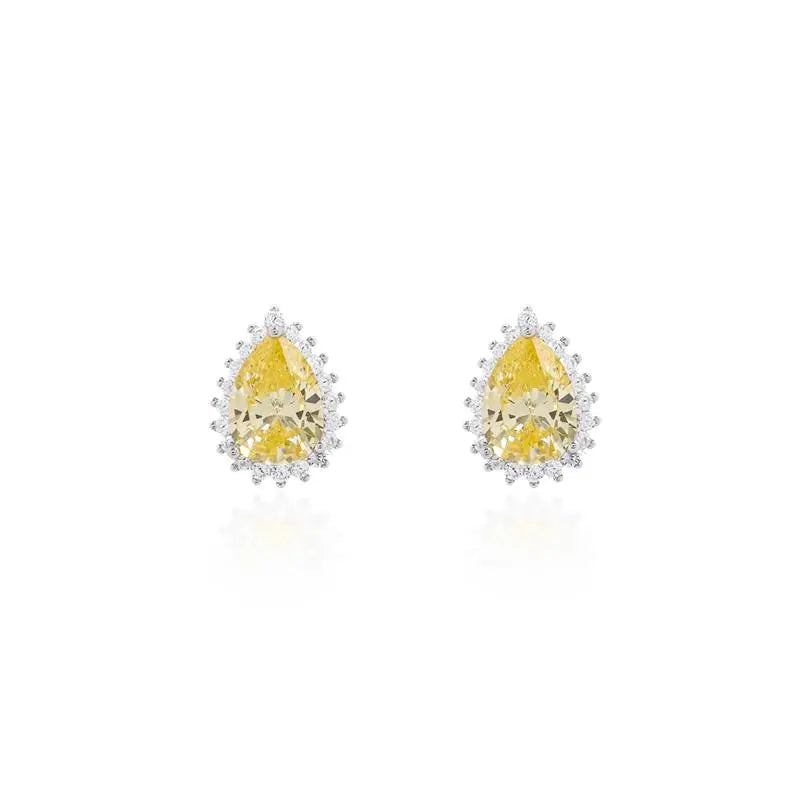 8 MM DROP EARRING WITH PRINCESS SETTING AROUND RHODIUM/YELLOW FANCY/WHITE ZIRCONIA