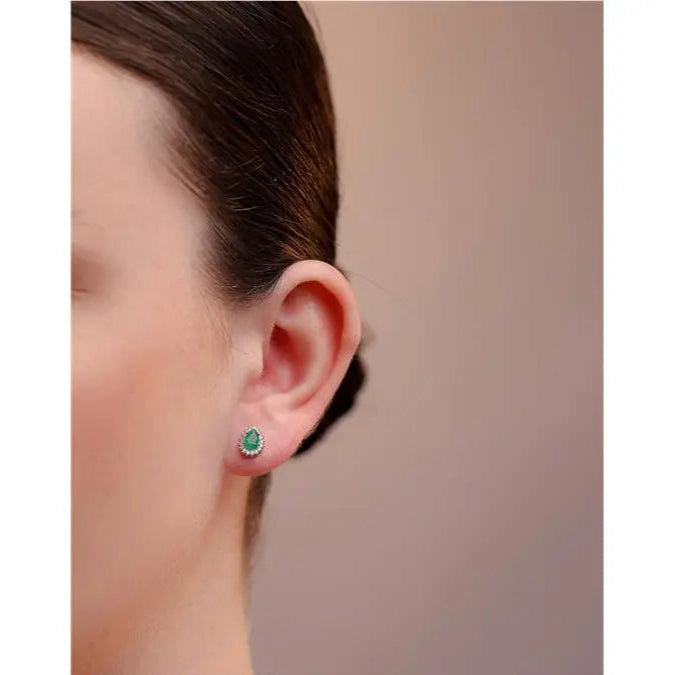 4X6 DROP SHAPED EARRING WITH PRINCESS SETTING AROUND RHODIUM/EMERALD FUSION/WHITE ZIRCONIA
