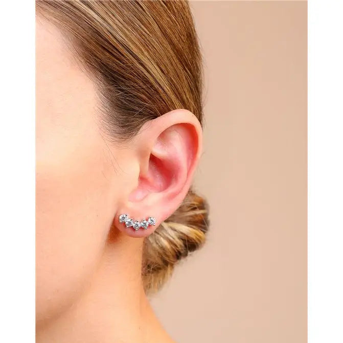 EARCUFF FIVE POINTS OF LIGHT 4MM TWO CLAWS RHODIUM/CRYSTAL/SMOOTH
