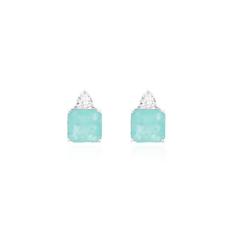 10 MM SQUARE EARRING WITH 5 MM TRIANGLE ON TOP RHODIUM/COLOMBIANA+CRYSTAL/SMOOTH