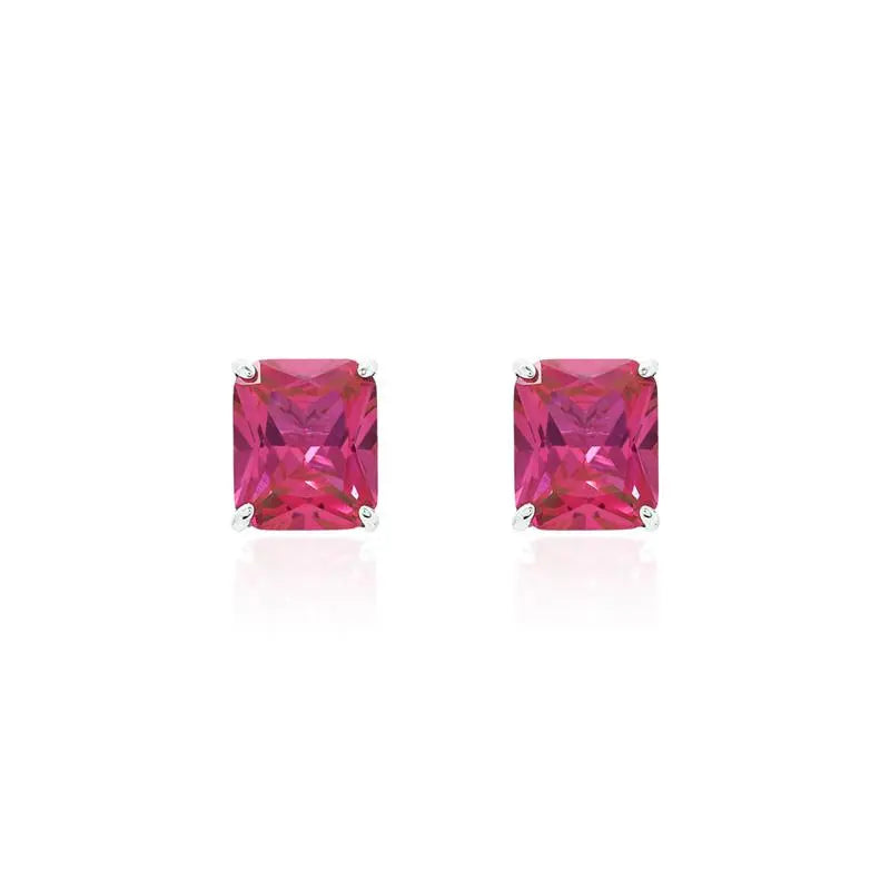 SQUARE EARRING 10 MM RHODIUM/PINK SAPPHIRE/SMOOTH