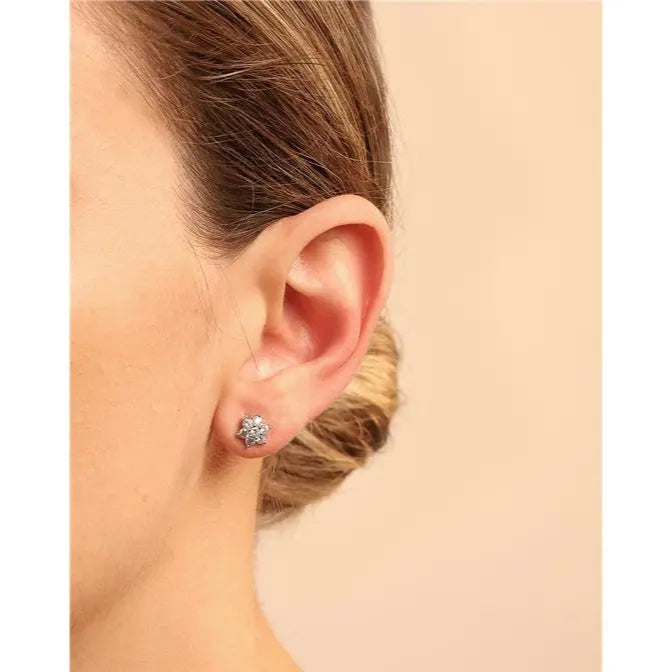 FLOWER EARRING WITH SIX PETALS AND CENTRAL ZIRCONIA 3MM RHODIUM/WITHOUT STONE/WHITE ZIRCONIA