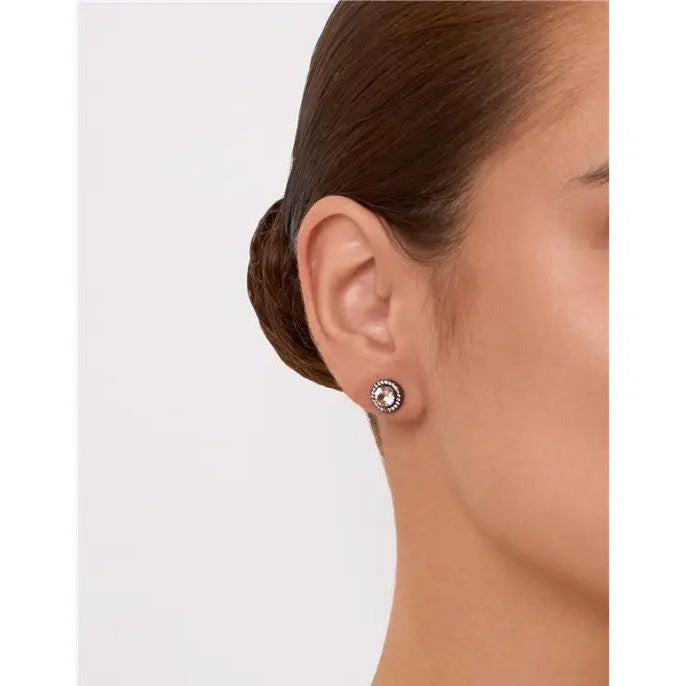 6 MM ROUND EARRING WITH SPACED SETTING AROUND BLACK/MORGANITE/WHITE ZIRCONIA