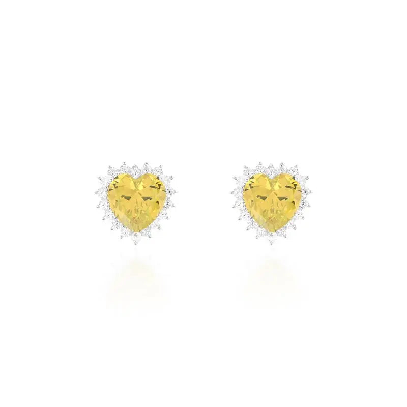 HEART EARRING 10 MM PRINCESS SETTING AROUND RHODIUM/YELLOW FANCY/WHITE ZIRCONIA