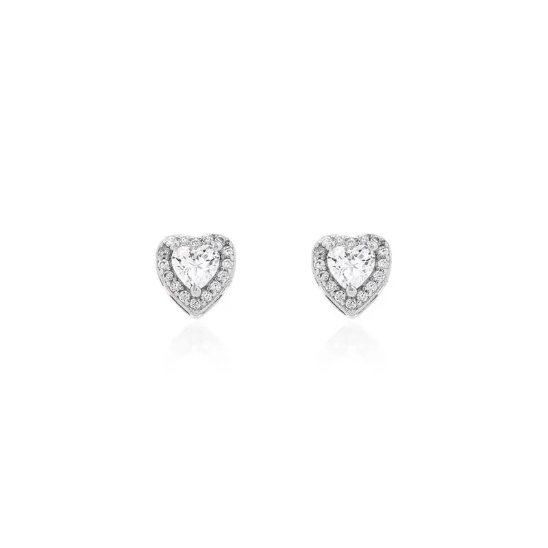 4 MM HEART EARRING WITH RHODIUM/CRYSTAL/WHITE ZIRCONIA SETTING AROUND