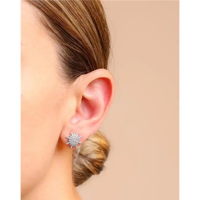 STAR EARRINGS WITH RHODIUM STUDDED POINTS/WITHOUT STONE/WHITE ZIRCONIA