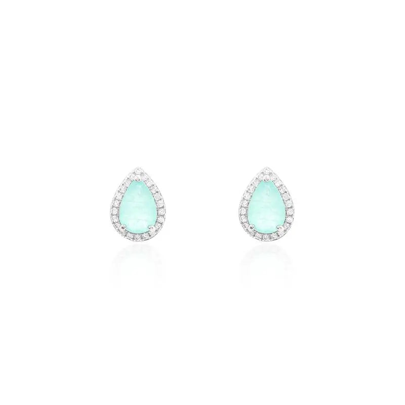 6 MM DROP EARRING WITH RHODIUM/COLOMBIAN/WHITE ZIRCONIA SETTING AROUND