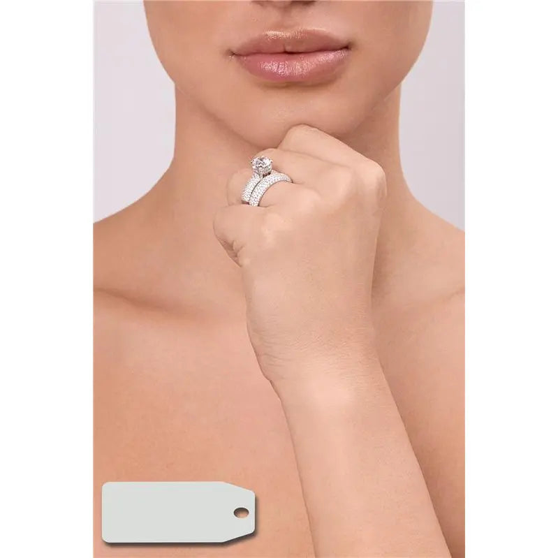 PAIR OF STUDDED RINGS, ONE 8 MM SOLITAIRE AND A WEDDING RING (BOTH WITH HALF SETTING) RHODIUM/CRYSTAL/WHITE ZIRCONIA