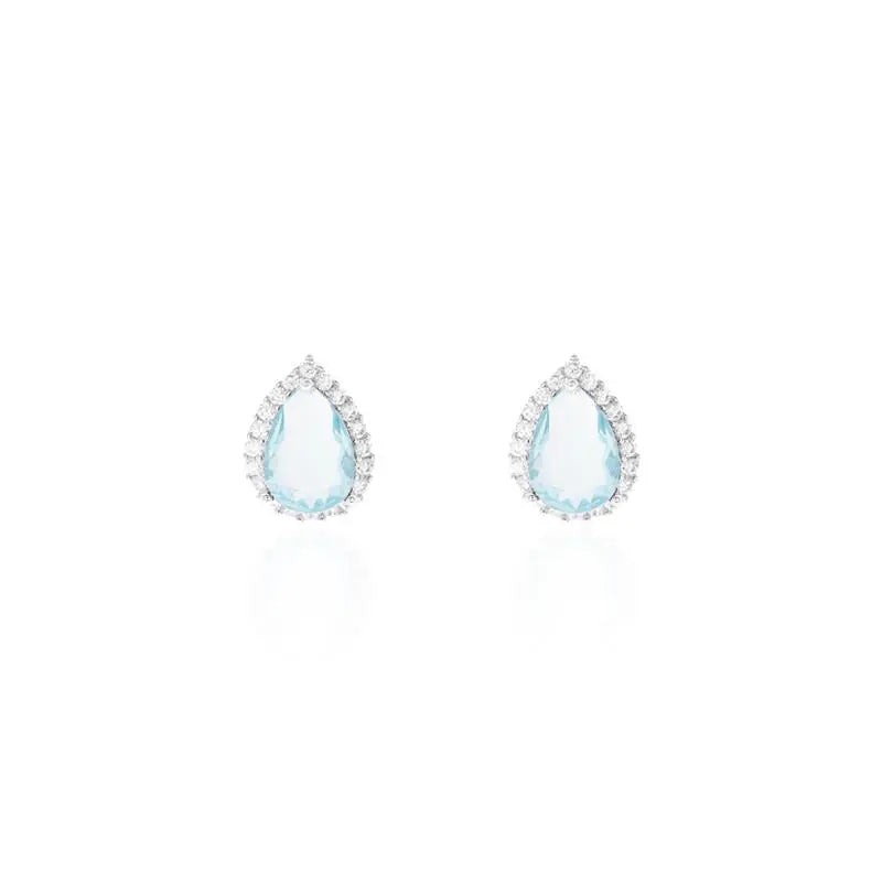 7MM DROP EARRING WITH RHODIUM/AQUAMARINE/WHITE ZIRCONIA SETTING AROUND