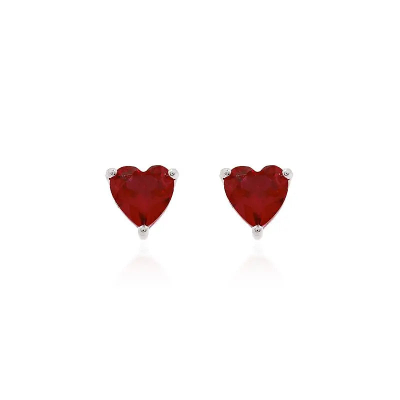 SOLITAIRE HEART 5 MM RHODIUM/RUBY/SMOOTH