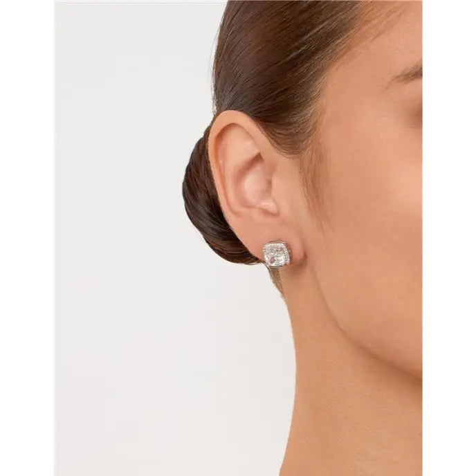 OVAL RECTANGLE EARRING WITH ROUND SETTING IN RHODIUM/CRYSTAL/WHITE ZIRCONIA