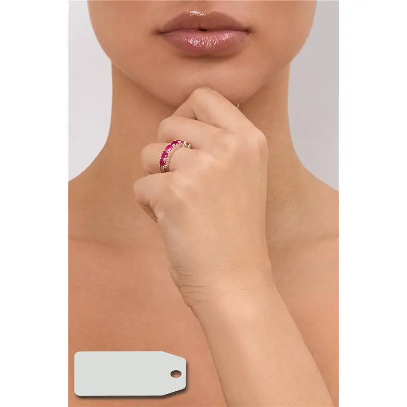 HALF SETTING RING WITH SIX POINTS OF LIGHT 4 MM RHODIUM/RUBY/SMOOTH