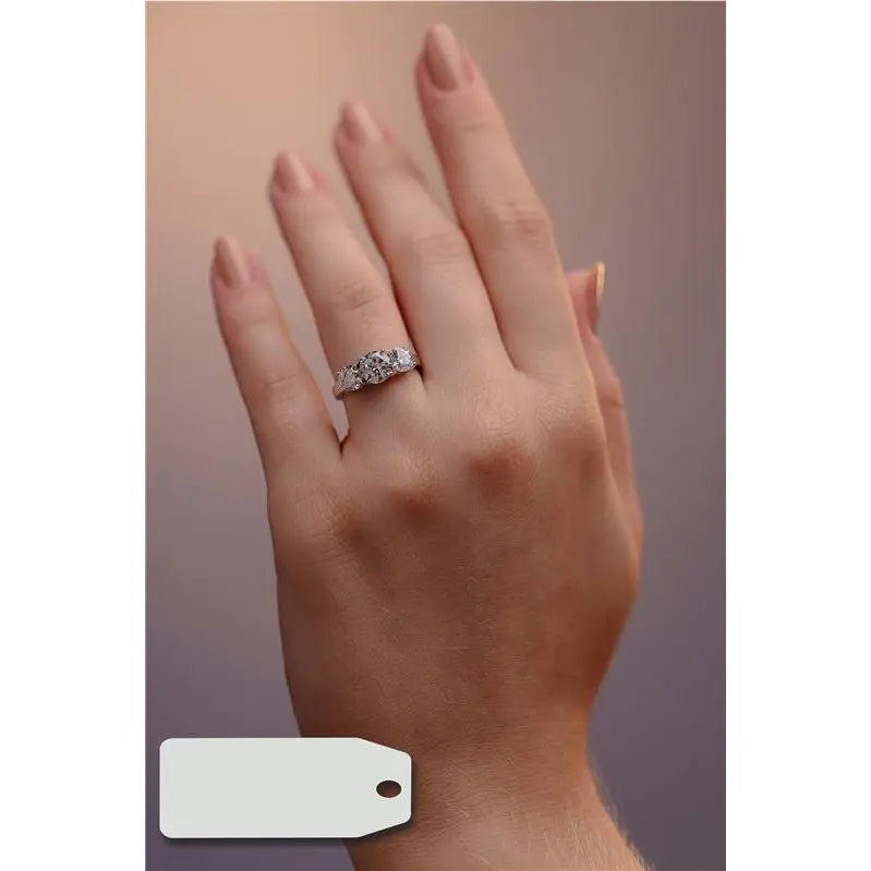 RING WITH THREE CENTRAL STONES AND FOUR CLAWS, RHODIUM/CRYSTAL/SMOOTH