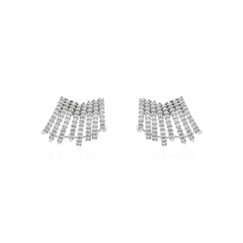 EIGHT ROWS UNEQUAL STUDDED EARRINGS RHODIUM/WITHOUT STONE/WHITE ZIRCONIA