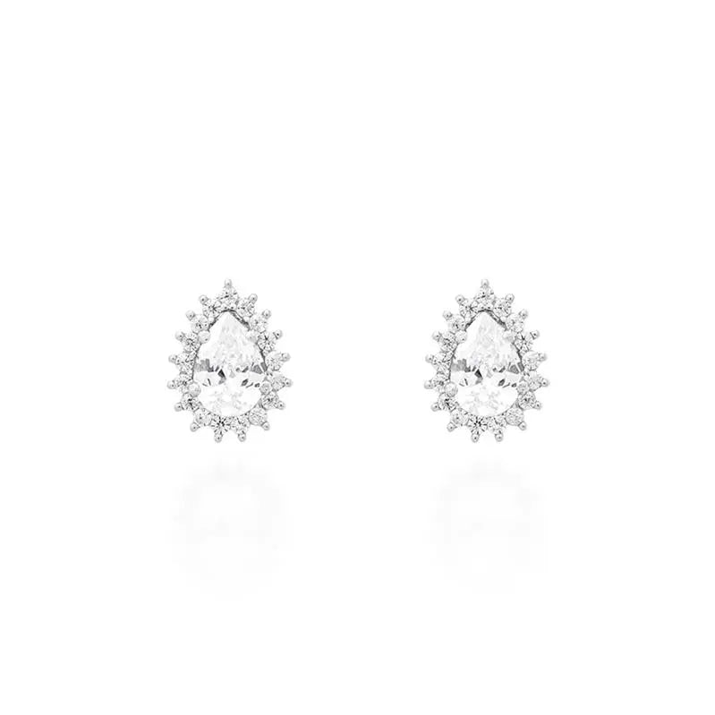4X6 DROP SHAPED EARRING WITH PRINCESS SETTING AROUND RHODIUM/CRYSTAL/WHITE ZIRCONIA