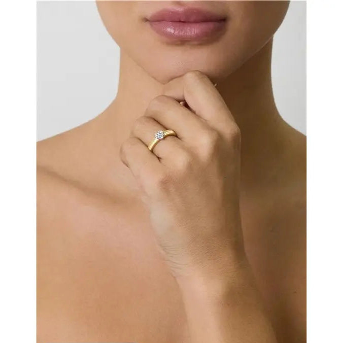 BEADED RING WITH STUDDED HEART 1 MM GOLD AND RHODIUM/CRYSTAL/WHITE ZIRCONIA