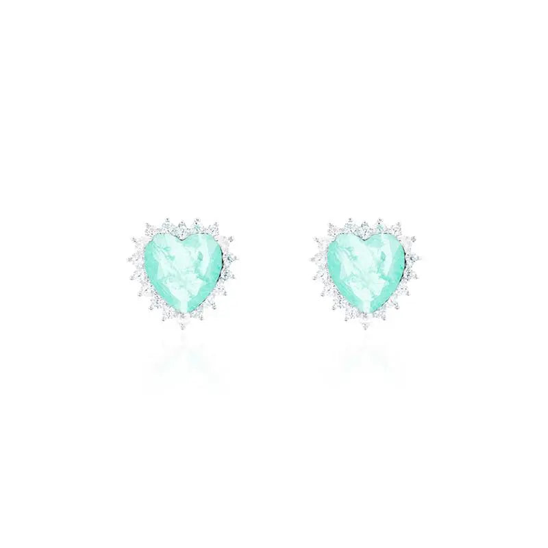 HEART EARRING 10 MM PRINCESS SETTING AROUND RHODIUM/COLOMBIAN/WHITE ZIRCONIA