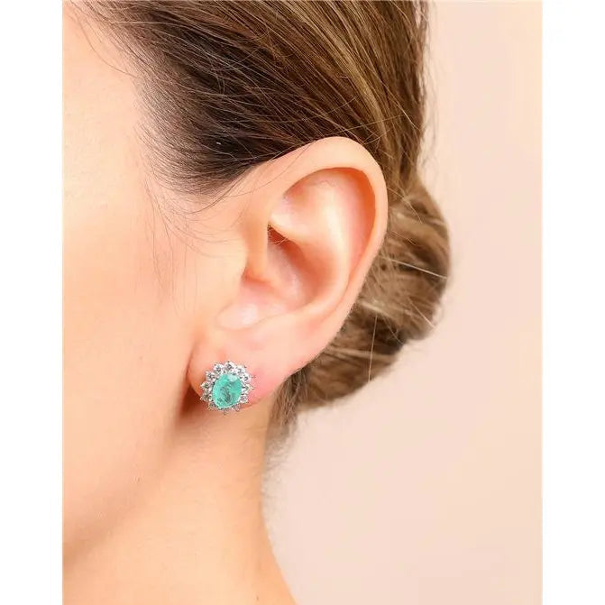6MM OVAL STONE EARRING SIX CLAWS PRINCESS SETTING AROUND 2.5 MM RHODIUM/COLUMBIAN/WHITE ZIRCONIA