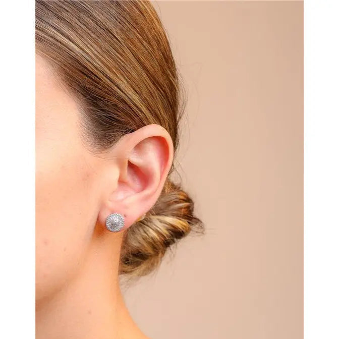 PIZZA BAGUETTE EARRING WITH CENTRAL STUDDING AND AROUND STUDDING 10 MM RHODIUM/WITHOUT STONE/WHITE ZIRCONIA