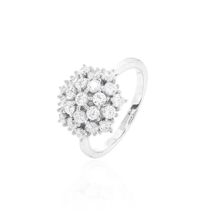 SHOWER RING WITH SEVEN PETALS FLOWER CORE, POINTS OF LIGHT, 2 MM RHODIUM/WITHOUT STONE/WHITE ZIRCONIA