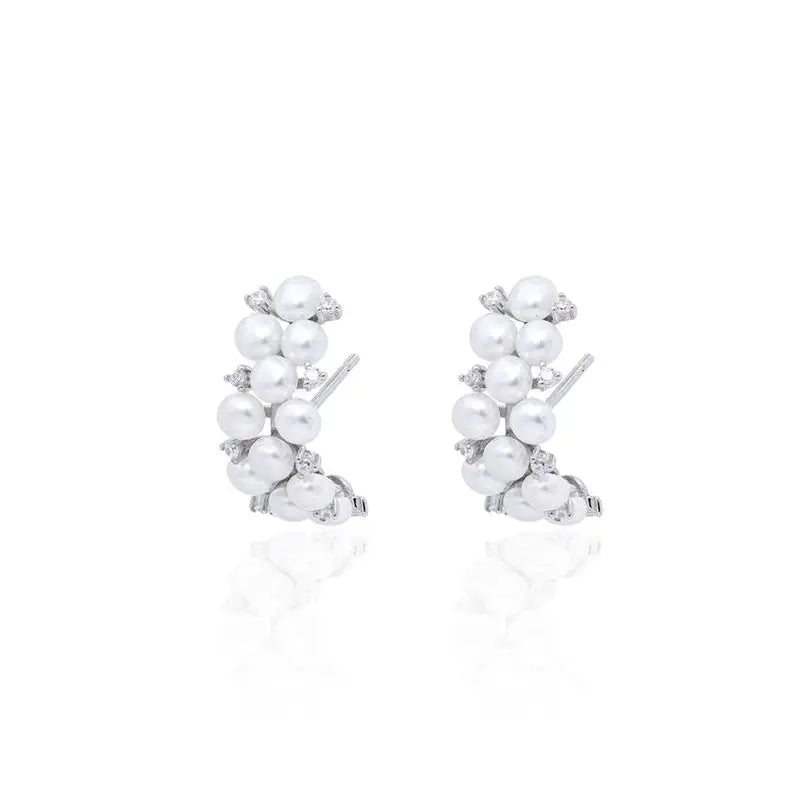 PEARL EARHOOK WITH ZIRCONIA RHODIUM/WHITE PEARL/WHITE ZIRCONIA