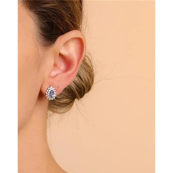 5 MM DROP EARRING TWO ROWS PRINCESS SETTING AROUND RHODIUM/TANZANITE/WHITE ZIRCONIA