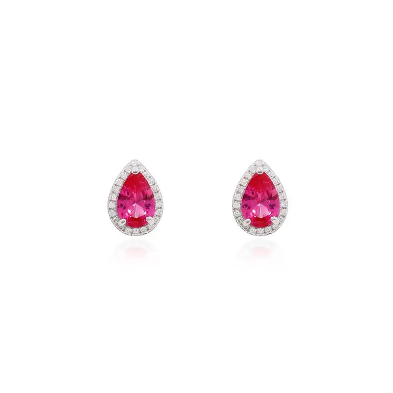 6 MM DROP EARRING WITH RHODIUM/PINK SAPPHIRE/WHITE ZIRCONIA SETTING AROUND