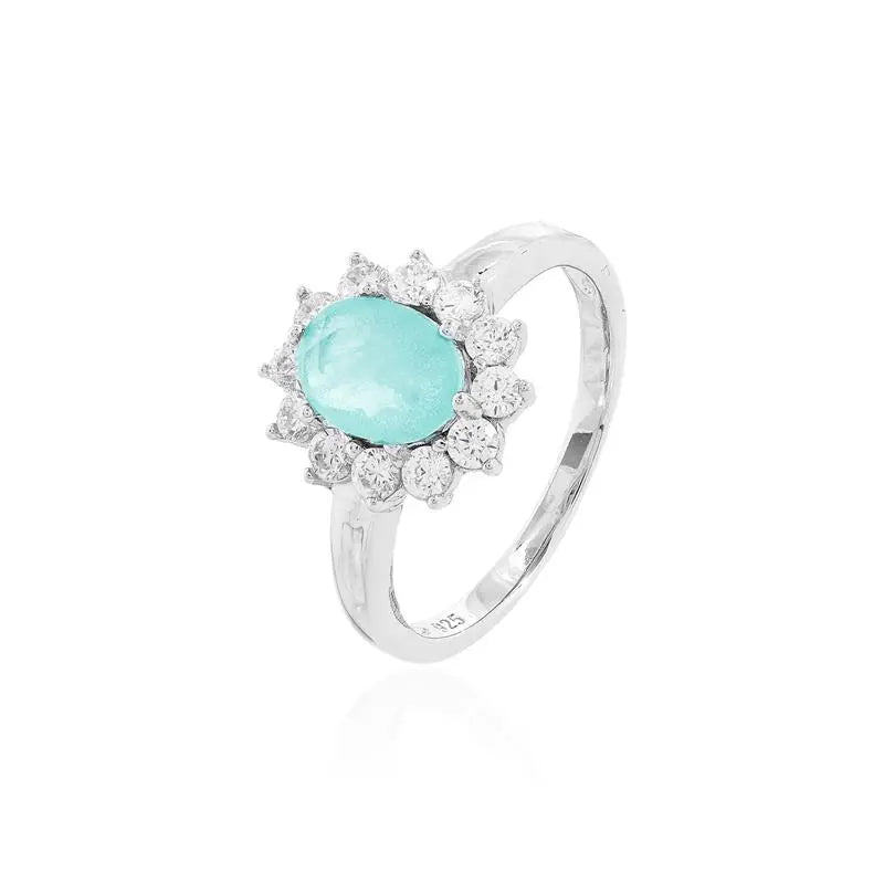 RING OVAL STONE 8X6 PRINCESS SETTING IN RHODIUM/COLOMBIAN/WHITE ZIRCONIA